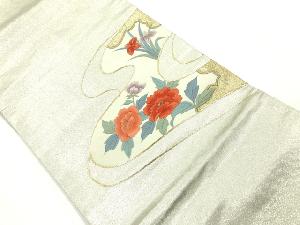 リサイクル　牡丹・菖蒲模様刺繍名古屋帯